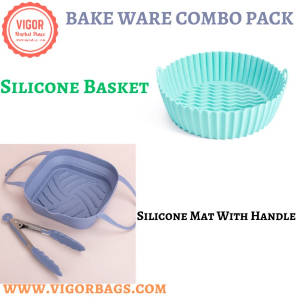 Silicone Non Stick Round Basket with Handles & 8 inch Basket Silicone Mat With H